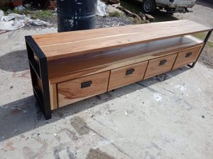 Namibian Kiaat TV Stand with Powder-Coated Steel Frame